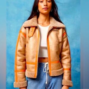 BDG Tan and Orange Teddy Jacket